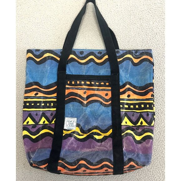 Newport Handbags - Vintage 90s Newport Canvas Company Tote Beach Bag Zip Pocket Beach Colorful